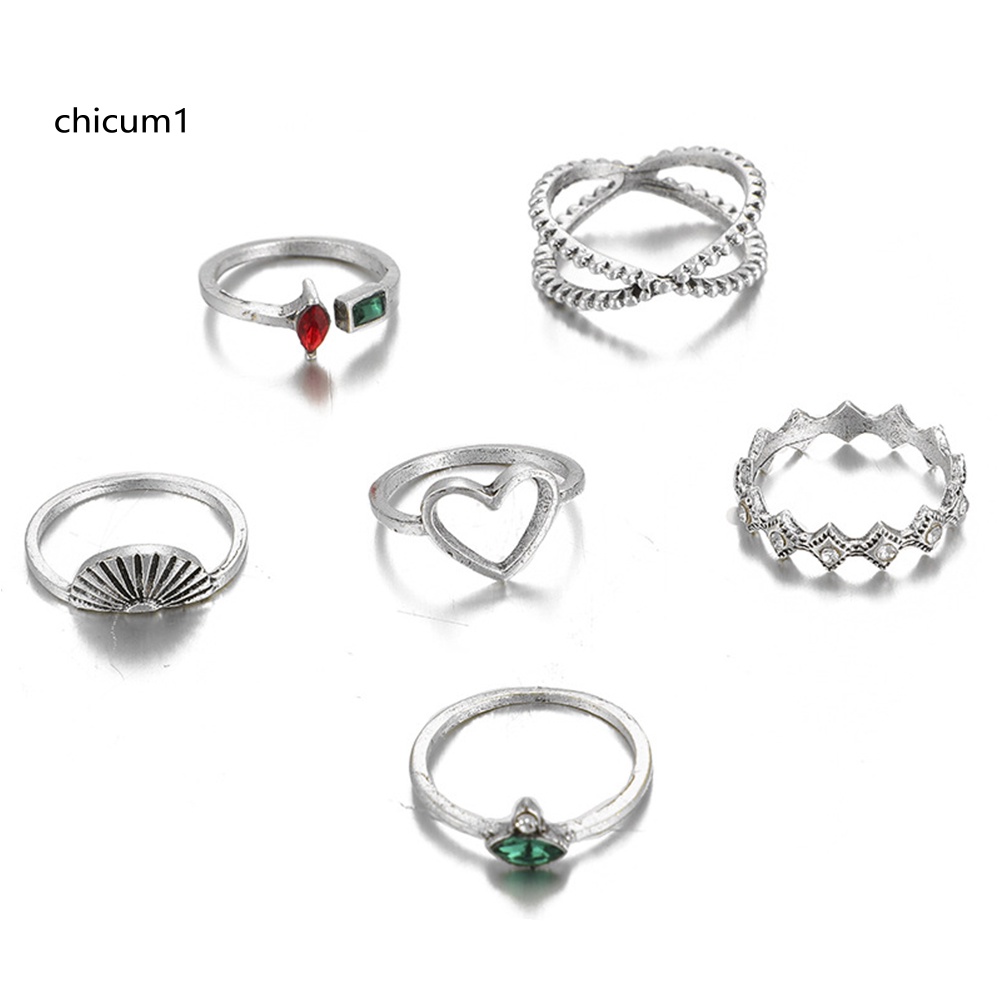 Set 6 Nhẫn Đốt Ngón Tay Nhiều Kiểu Đính Đá Vỏ Sò