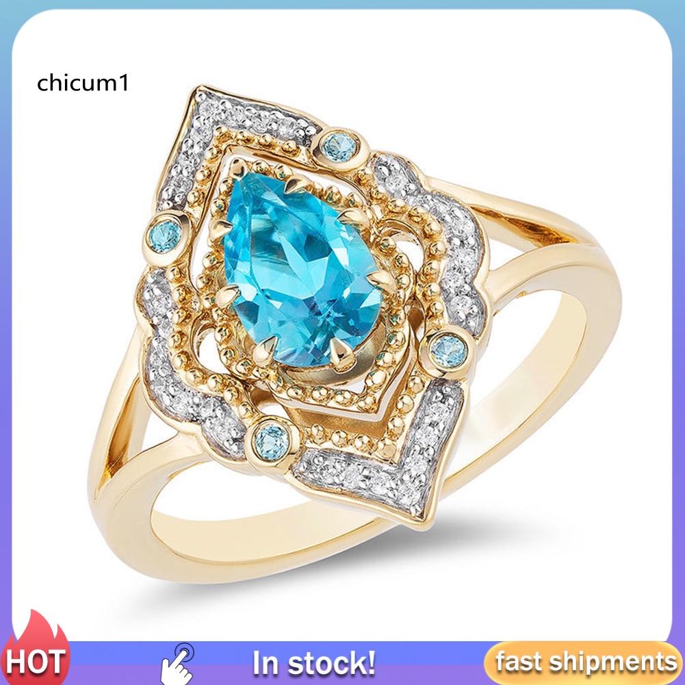 Nhẫn Hợp Kim Đính Đá Topaz Hình Giọt Nước Xinh Xắn