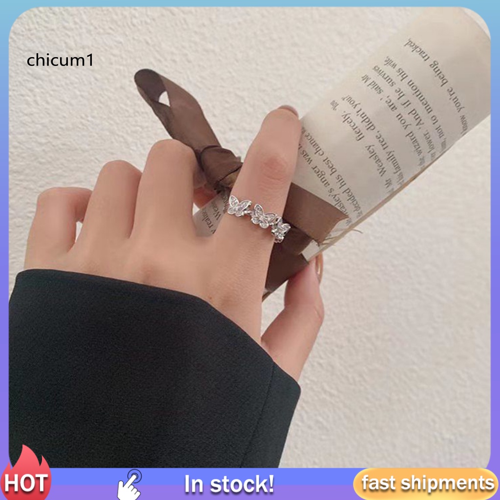 Nhẫn Đính Hôn Dạng Mở Hình Bướm Có Thể Điều Chỉnh Phong Cách Hàn Quốc