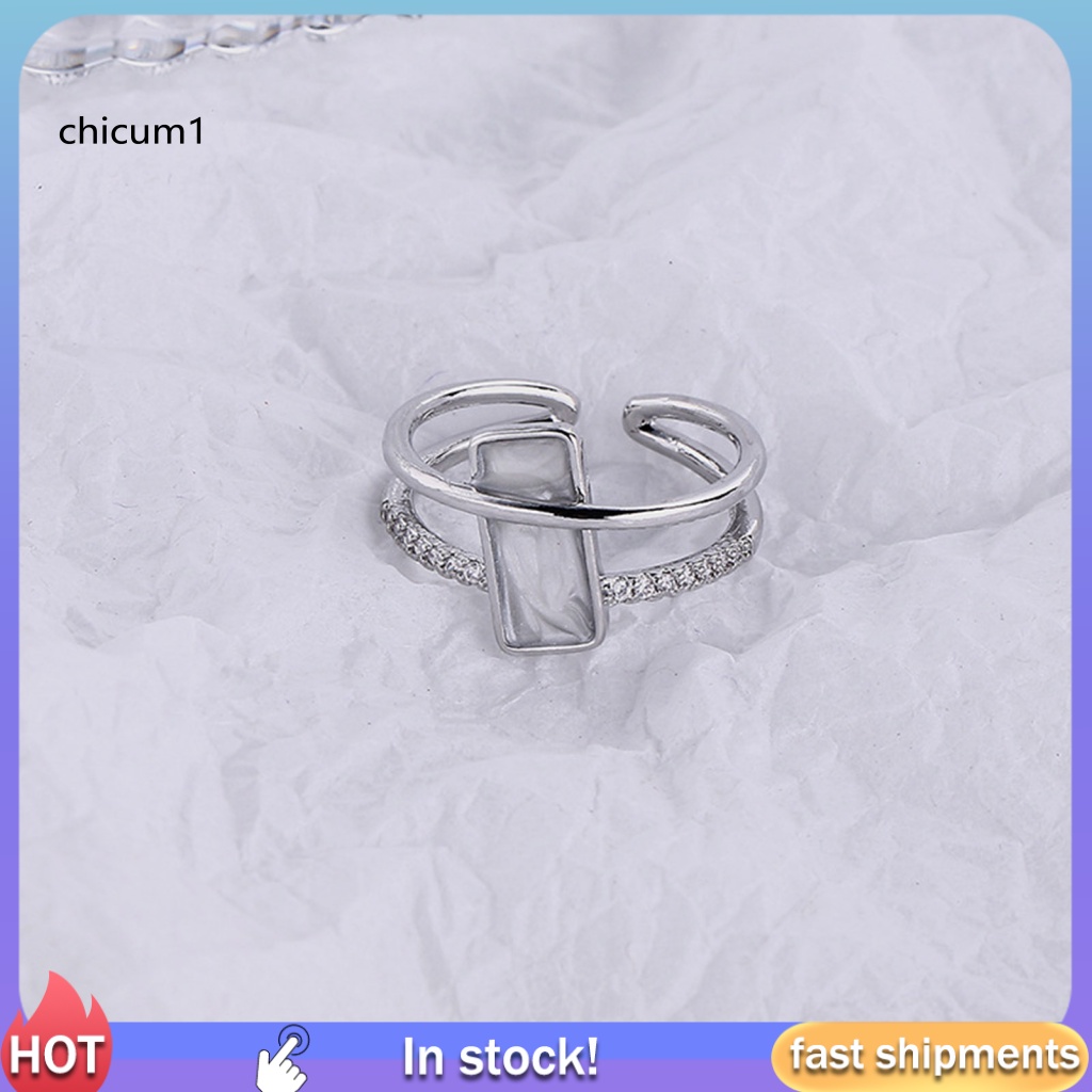 Nhẫn Đeo Khớp Ngón Tay Hình Vuông Hai Lớp Đính Đá Zircon Giả Có Thể Điều Chỉnh Cho Nữ