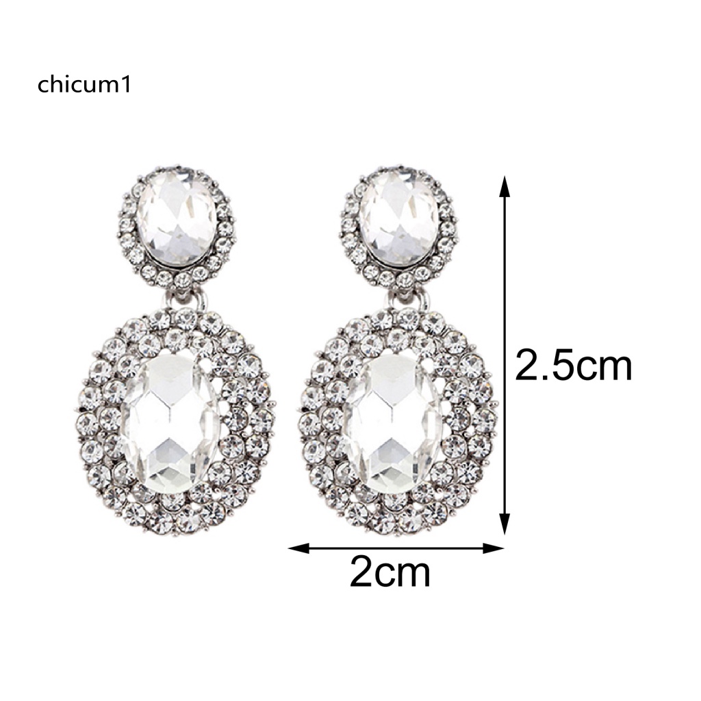 1 Cặp Bông Tai Đính Đá Oval Phong Cách Retro Sang Trọng