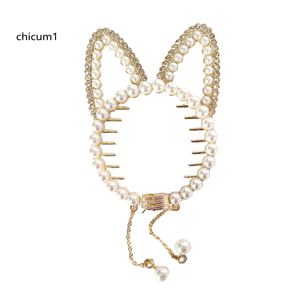 Kẹp Tóc Hình Tai Mèo Đính Đá Và Ngọc Trai Giả Lấp Lánh Thời Trang Cho Nữ