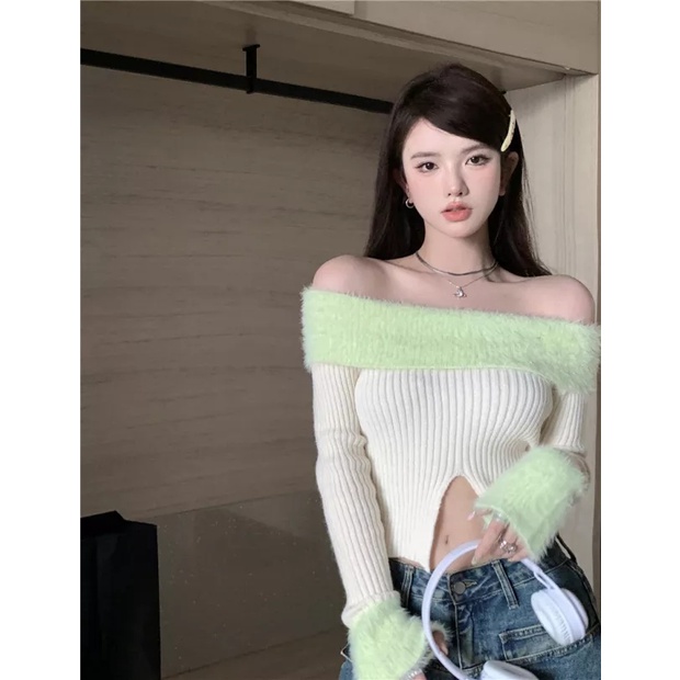 Áo sweater Dài Tay Lệch Vai Phong Cách Thu Đông Mới Cho Nữ