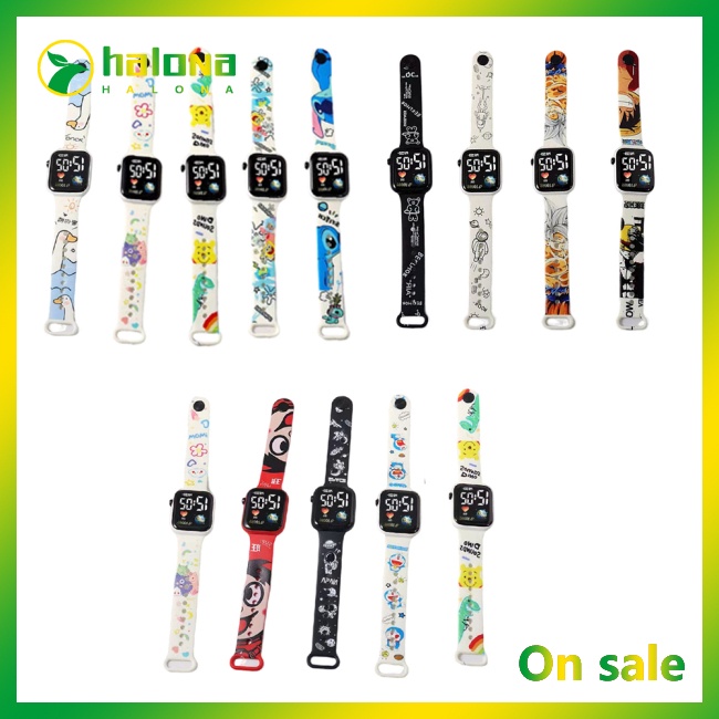 Đồng Hồ Điện Tử Đeo Tay Mặt Vuông Có Đèn Led In Hoạt Hình Halo Dành Cho Học Sinh