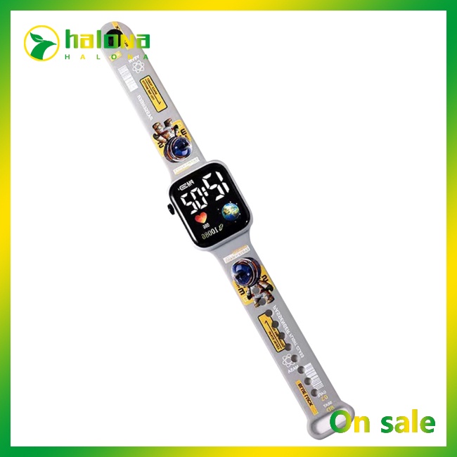 Đồng Hồ Điện Tử Đeo Tay Mặt Vuông Có Đèn Led In Hoạt Hình Halo Dành Cho Học Sinh