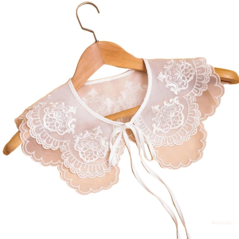 Khăn Choàng Cổ Hai Lớp Chất Liệu Organza Thêu Họa Tiết Có Thể Tháo Rời Cho Nữ