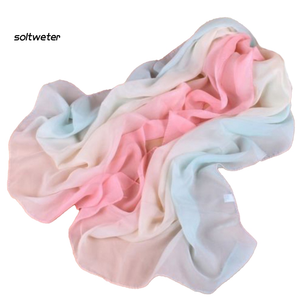 Khăn Choàng Chiffon Dài Mềm Mại Màu Gradient Thời Trang Đi Biển Cho Nữ