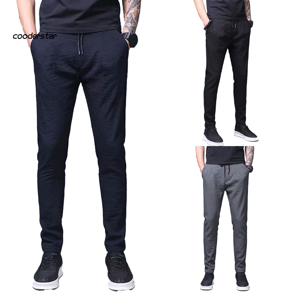 Quần Dài Ống Đứng Vải Lụa Mát Mỏng Phối Dây Rút Thời Trang Mùa Hè Cho Nam