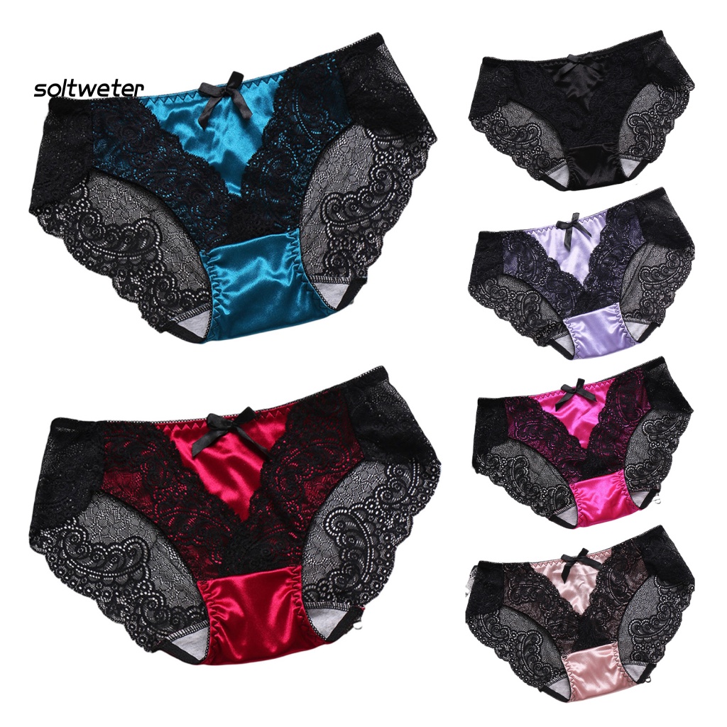 Quần Lót Cotton Satin Lưng Thấp Phối Ren Xuyên Thấu Quyến Rũ Cho Nữ