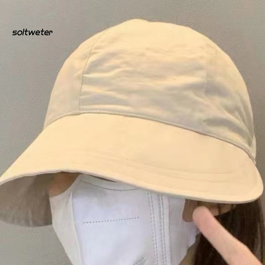 Nón Rộng Vành Che Nắng Mùa Hè Thoáng Khí Có Dây Rút Màu Sắc Trơn Cho Nữ
