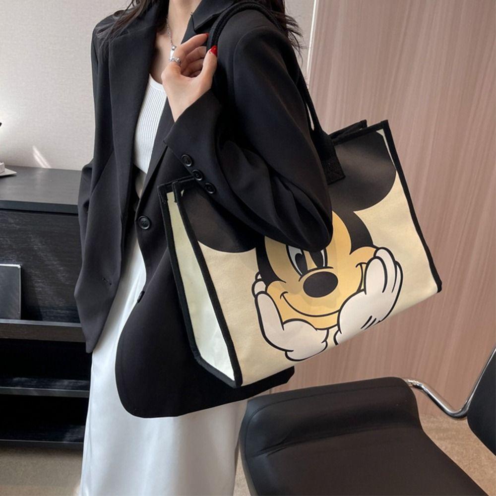 BLISS Túi Xách Canvas Cỡ Lớn In Họa Tiết Chuột Mickey Cho Học Sinh