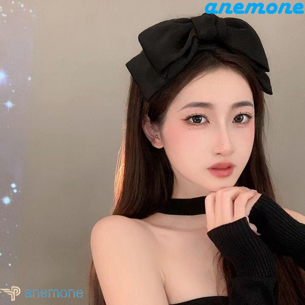 ANEMONE Băng Đô Cài Tóc Thắt Nơ Bản Rộng Màu Đen Phong Cách Hàn Quốc Dễ Thương Dành Cho Nữ Rửa Mặt