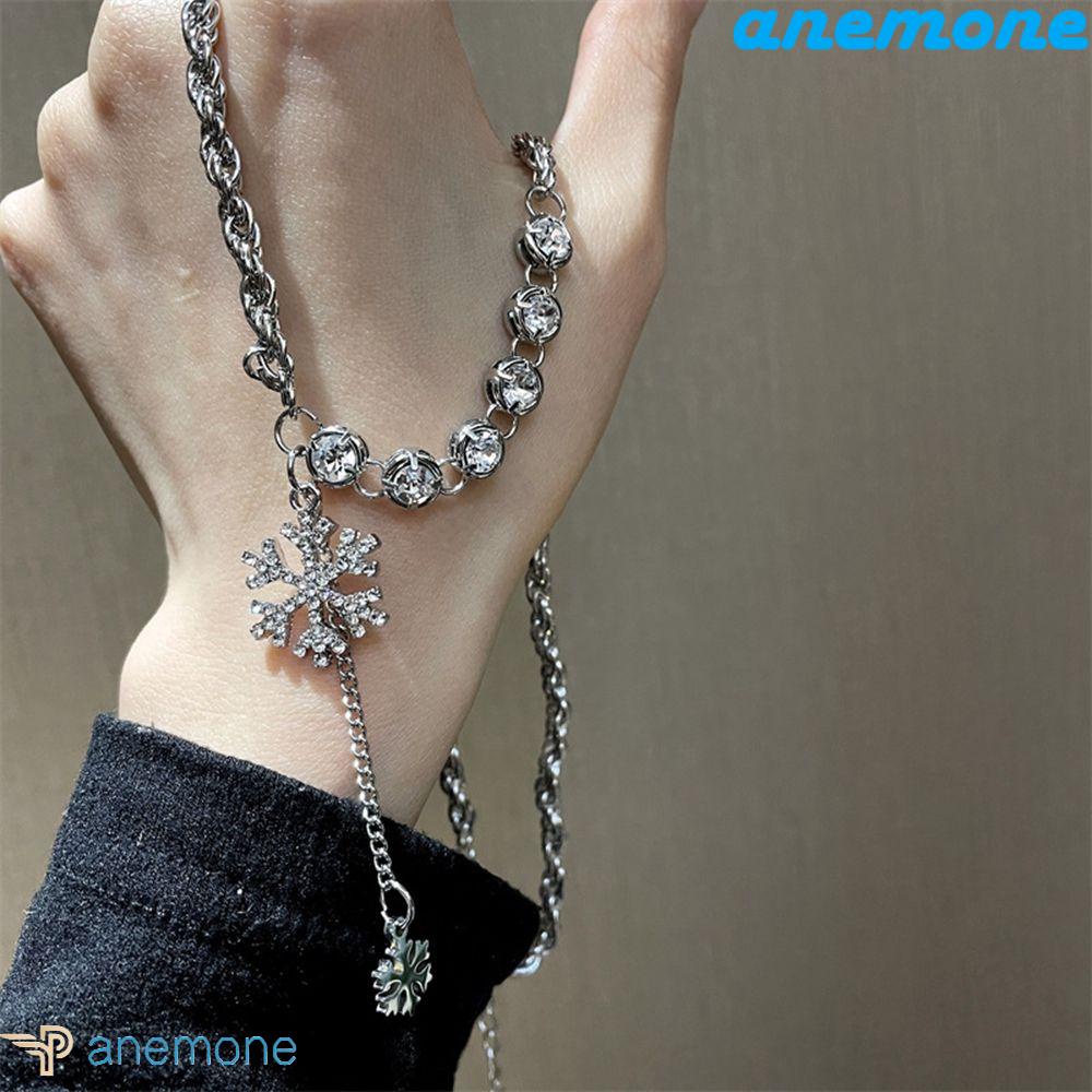 ANEMONE Vòng cổ Dáng Dài Mặt Hình Bông Tuyết Đính Tua Rua Phong Cách Hiphop