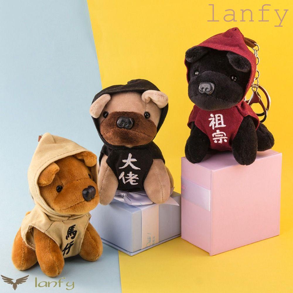 LANFY Móc Khóa Hình Cún Nhồi Bông Đáng Yêu Giá Đỡ