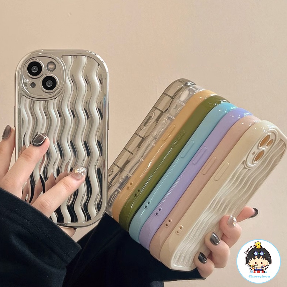 Ốp Điện Thoại TPU Mềm Chống Sốc Chống Dơ Họa Tiết Gợn Sóng Màu Trơn Đơn Giản Cho IPhone 11 12 13 14 Pro Max