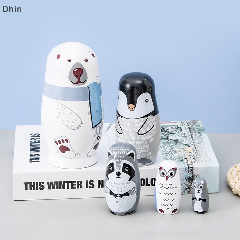 [Dhin] 5 Pcs Cartoon Animal Matryoshka Russian Nesg Dolls Matrioska Babushka COD