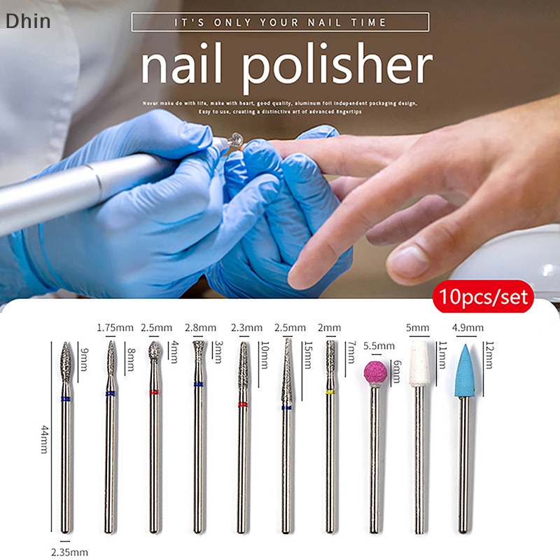 [Dhin] 10pcs Diamond Nail Drill Bit Rotary Electric Milling Cutters For Pedicure Manicure Files Cuticle Burr Nail Tools Accessories COD