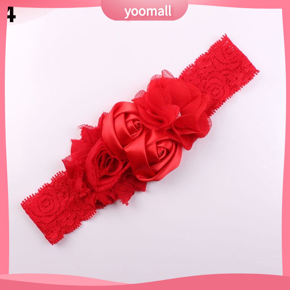 Băng Đô Đính Hạt Phối Ren Hoa Hồng Xinh Xắn Cho Bé