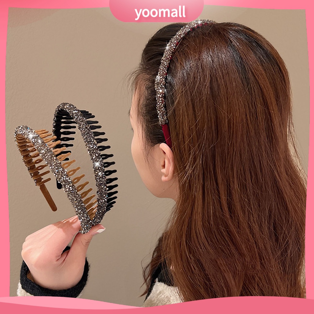 Băng đô cài tóc rửa mặt Răng Hẹp Đính Đá Lấp Lánh Chống Trượt Cho Nữ