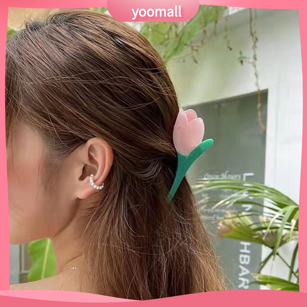 Kẹp Tóc Tạo Kiểu Răng Chéo Hình Hoa Tulip Axit Acetic Màu Sắc Tươi Sáng