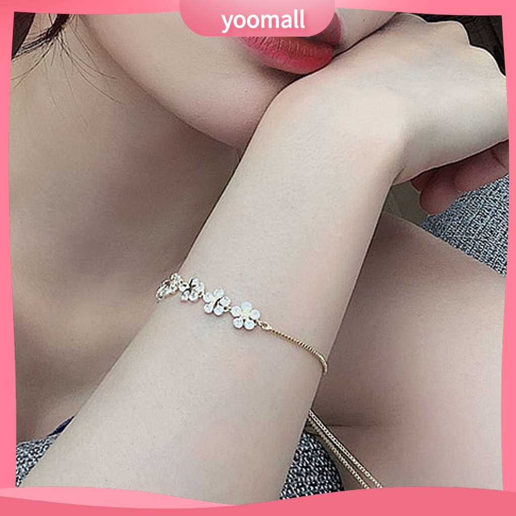 [YM] Vòng Tay Đính Đá Zircon Hình Hoa Năm Cánh Tinh Tế Lâu Trôi Cho Nữ Dự Tiệc