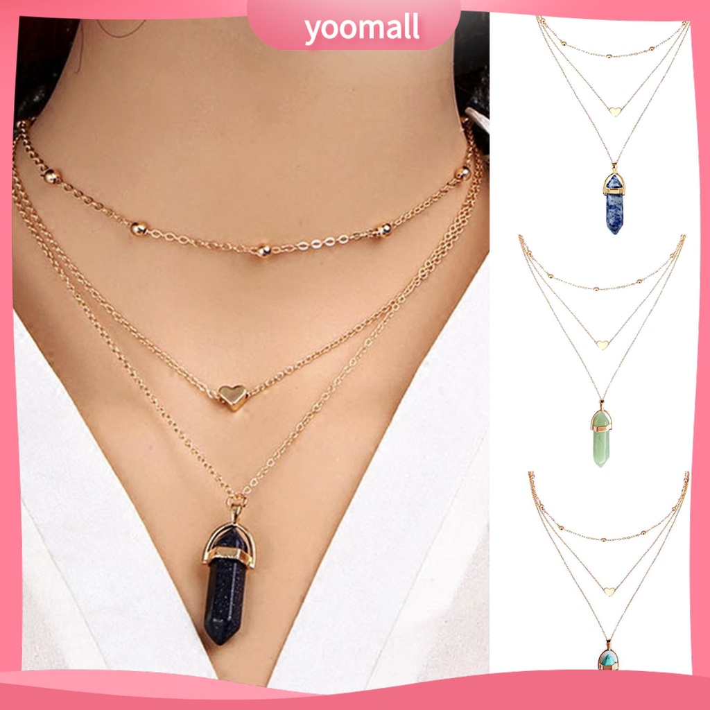 [YM] Vòng Cổ Choker 3 Lớp Đính Hạt Pha Lê Giả Hình Lục Giác / Trái Tim Phù Hợp Với Tất Cả Dành Cho Bạn