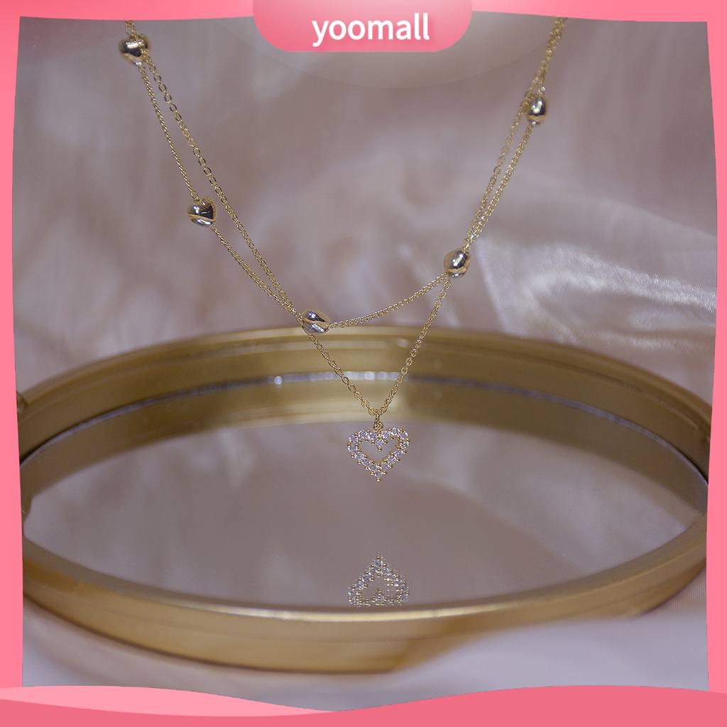 Vòng cổ Hai Lớp Mặt Trái Tim Đính Đá Thời Trang Dành Cho Nữ
