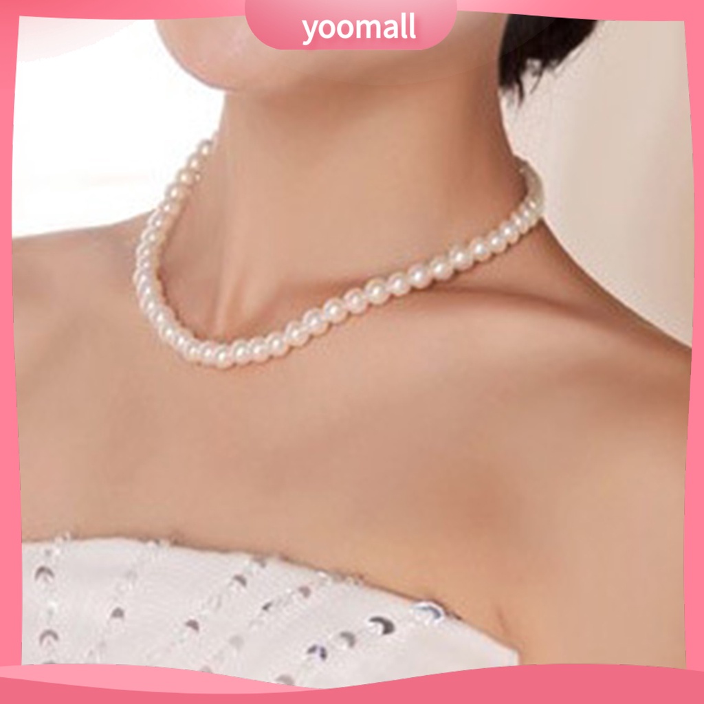 Vòng cổ Kim Loại Đính Ngọc Trai Giả 8mm Thanh Lịch Cho Nữ