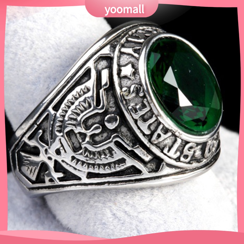 Nhẫn Đính Đá Hình Oval Phong Cách Punk Cổ Điển