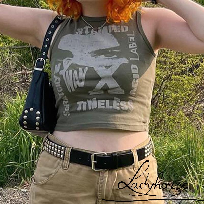 Áo Croptop Không Tay Cổ Tròn In Chữ Thời Trang Mùa Hè Dành Cho Nữ