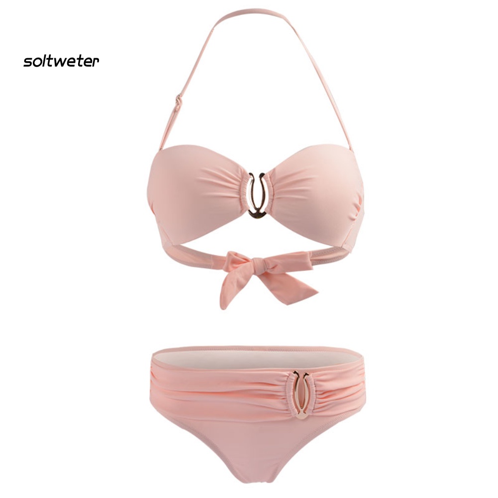 Bộ Đồ Bơi Bikini Không Gọng Có Mút Đệm Màu Sắc Trơn Dành Cho Nữ