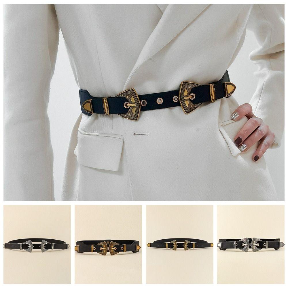 ANEMONE Thắt Lưng Hai Khóa Kim Loại Co Giãn Phong Cách Hàn Quốc Cá Tính