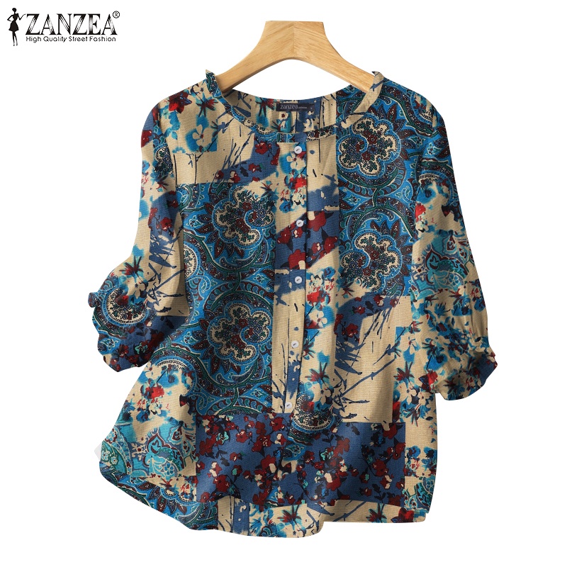 Zanzea Áo Nữ Tay 3 / 4 Họa Tiết Hoa Thời Trang Hàn Quốc