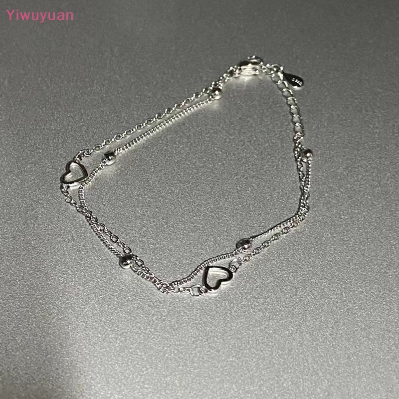 Vòng Tay Hai Lớp Họa Tiết Trái Tim Màu Bạc Thanh Lịch Cho Nữ