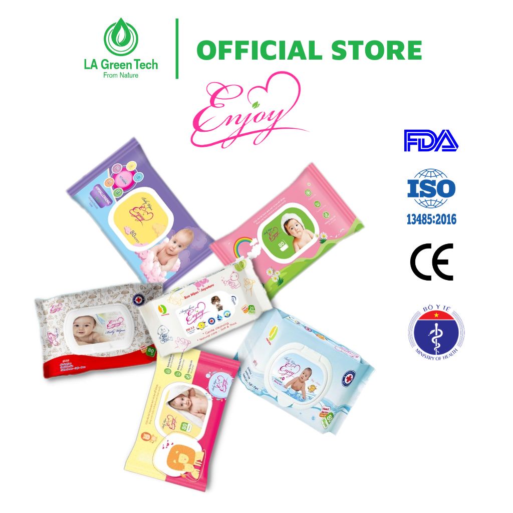 Khăn Ướt Em Bé Enjoy Mềm Mại, Dưỡng Ẩm, Tiện Dụng, Đạt Chuẩn Sức Khỏe Sgs - Gói 20/65/80 Tờ