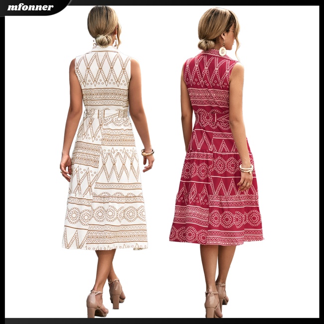 Đầm Dài Dáng Chữ A Sát Nách Cổ Bẻ Thoáng Khí In Họa Tiết Cổ Điển Thời Trang Mùa Hè Cho Nữ