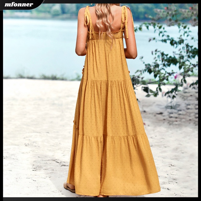 Đầm Dài Hai Dây Không Tay Lưng Cao Màu Sắc Trơn Dành Cho Nữ