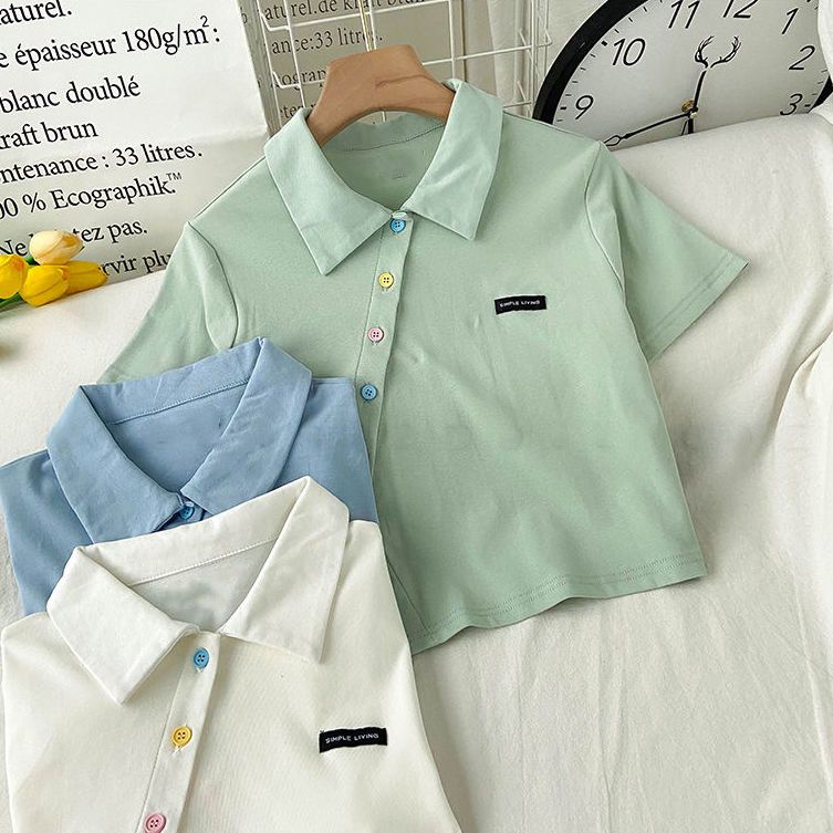Áo Thun Polo Ngắn Tay Màu Sắc Đơn Giản Thời Trang Cho Nữ