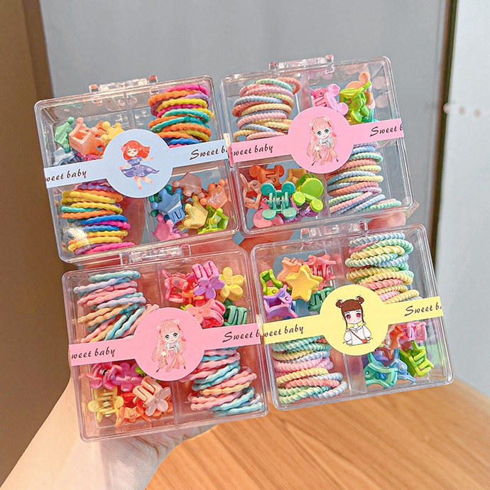 Hộp 40 Buộc Tóc Và 14 Kẹp Tóc Cho Bé Gái Siêu Yêu PKT32