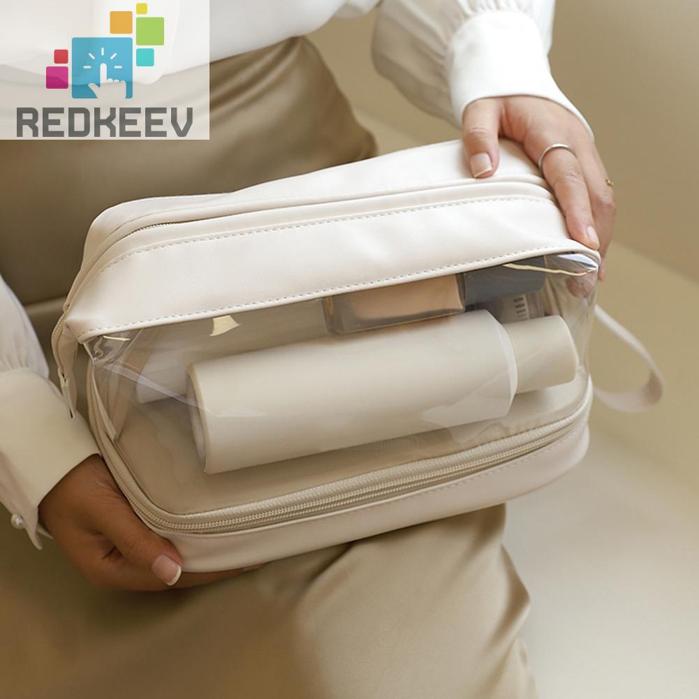 Túi Đựng Mỹ Phẩm Da PU Hai Lớp Đa Năng Có Khóa Kéo Cho Nữ