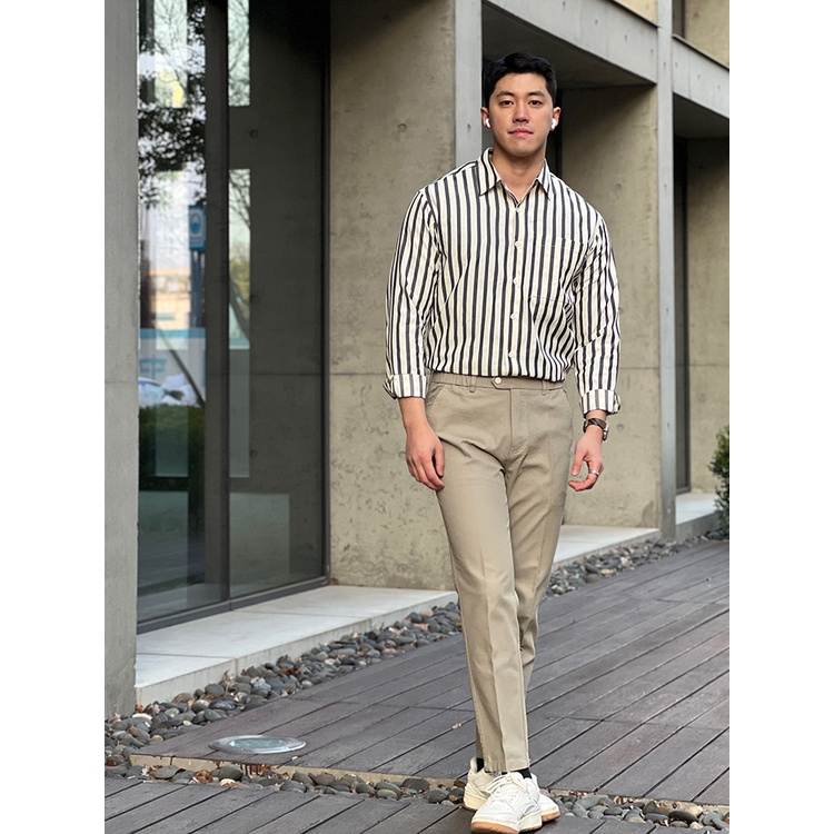 Áo Sơ Mi Dài Tay Dáng Rộng Họa Tiết Kẻ Sọc Phong Cách Hàn Quốc Thời Trang Xuân Thu Cao Cấp Cho Nam