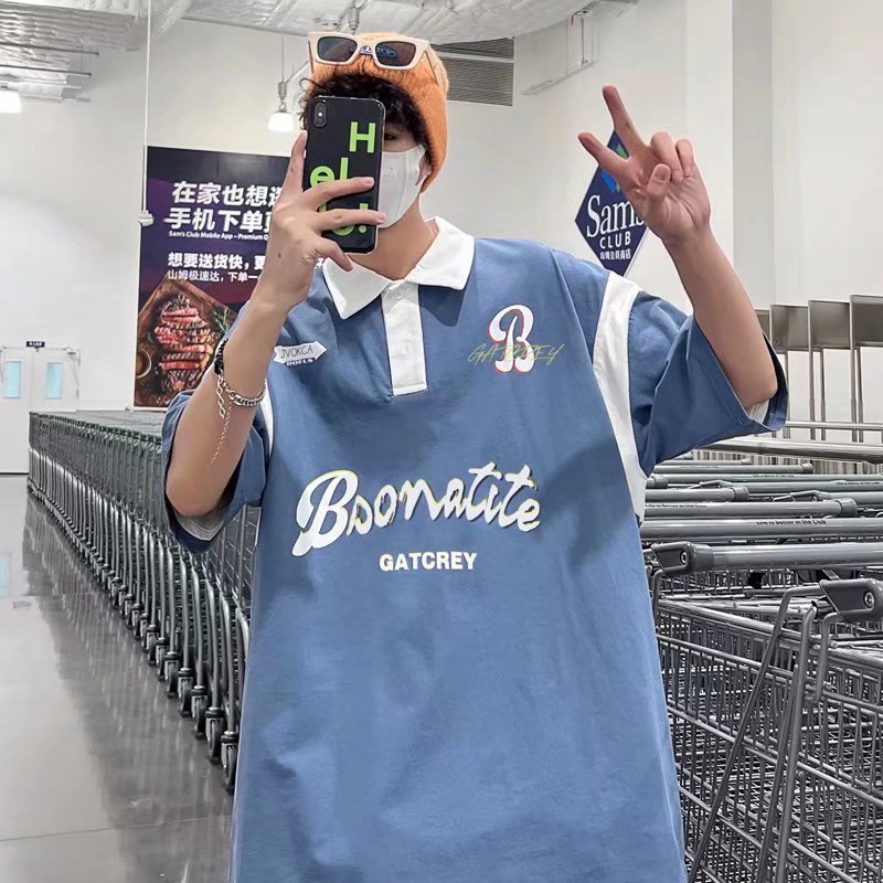 Áo Thun polo Tay Ngắn Dáng Rộng Màu Sắc Thời Trang Mùa Hè Phong Cách Hàn Quốc Cho Nam Giới