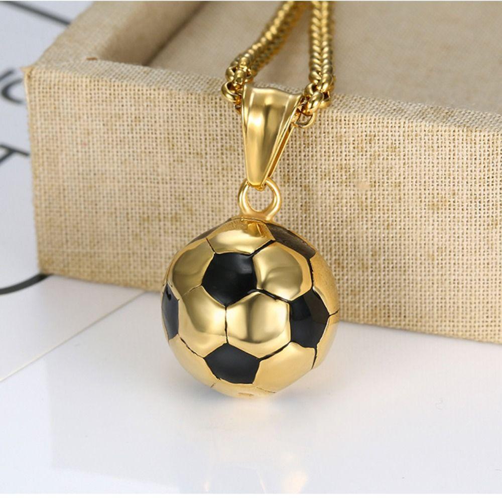 Vòng cổ Mặt Quả Bóng Đá 3D Bằng Thép Không Gỉ Màu Vàng / Bạc DIY