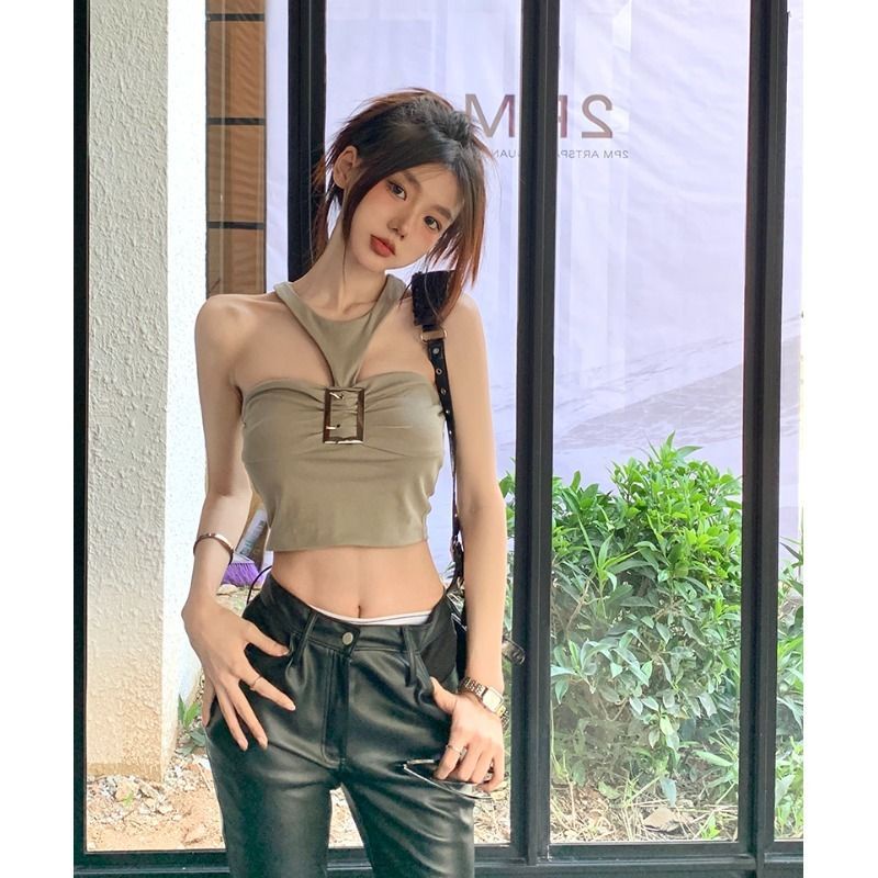 Áo Ống Ngắn Sát Nách Cổ Yếm Màu Trơn Ngọt Ngào Cho Nữ