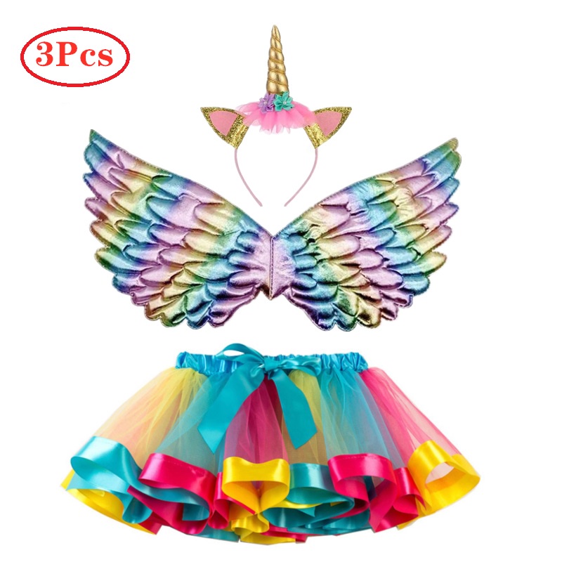 Chân Váy Xếp Ly Kèm Băng Đô Hóa Trang Công Chúa Cho Bé Gái 0-7 Tuổi