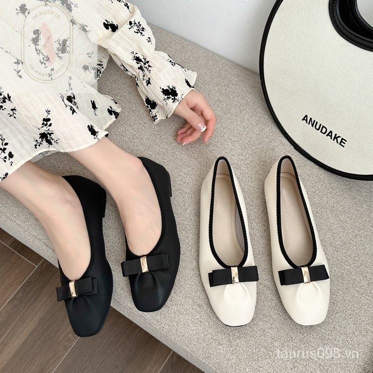 Giày Da PU Đế Bằng Mũi Tròn Phong Cách Thời Trang Mới 2023 Dành Cho Nữ