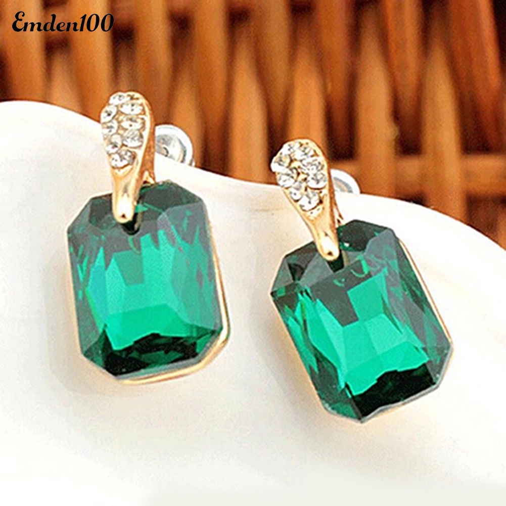 Đôi Bông Tai Mặt Chữ Nhật Đính Đá Thời Trang