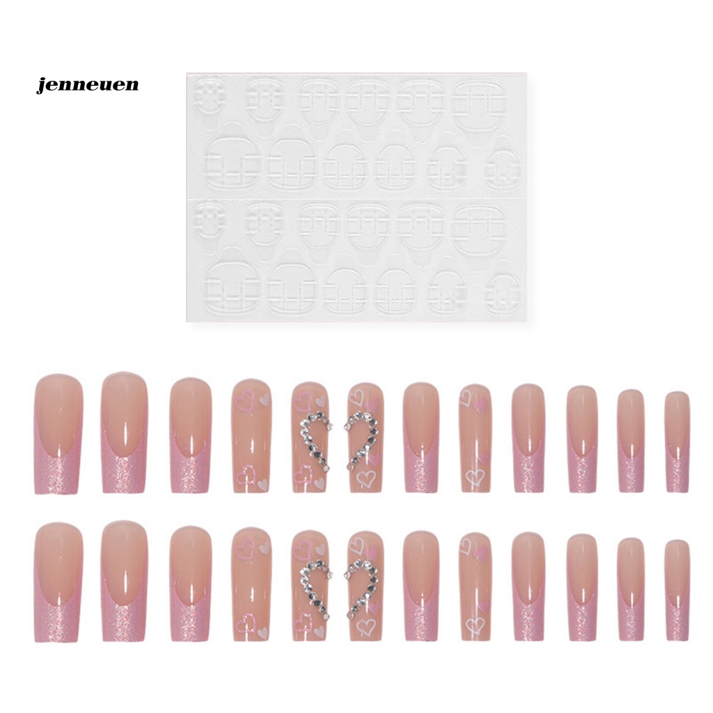 1 Bộ Móng Tay Giả Dạng Nhấn Đính Kim Cương Trái Tim Không Phai Màu