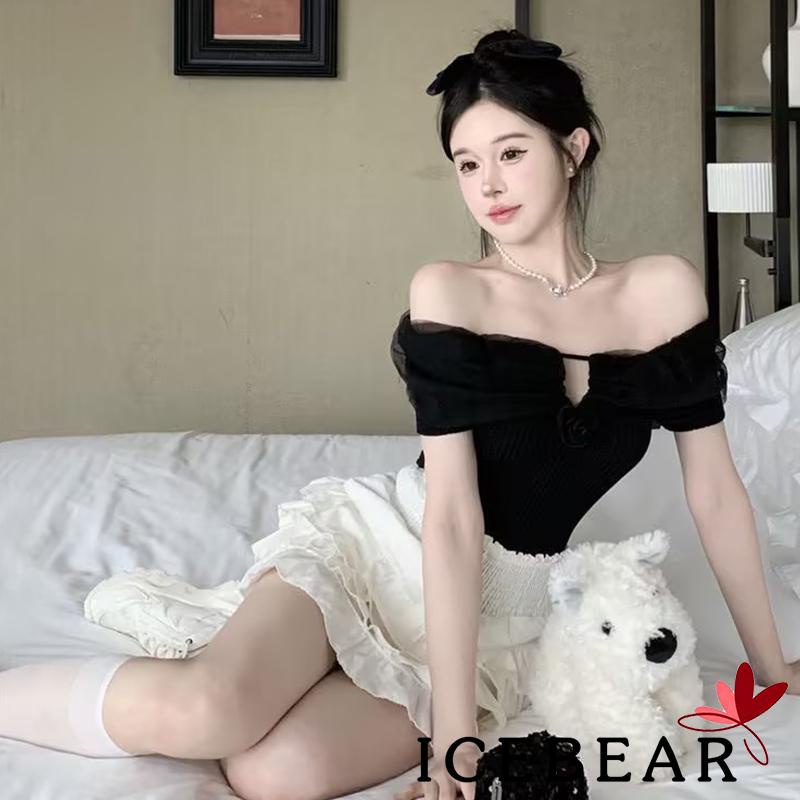 Áo Thun Nữ Ngắn Tay Trễ Vai Màu Sắc Trơn In Hình Hoa 3D