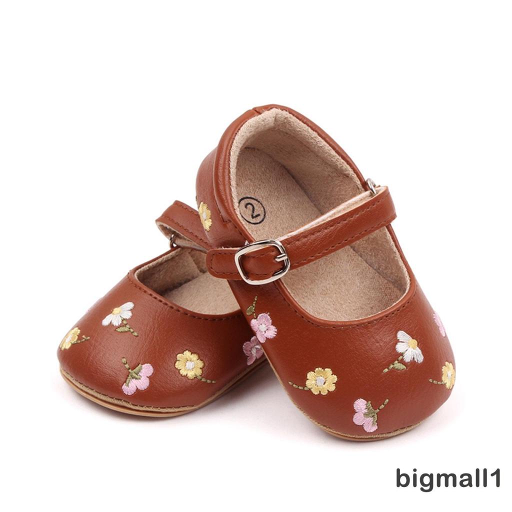 Giày Búp Bê Da PU Thêu Hoa Dễ Thương Cho Bé Gái